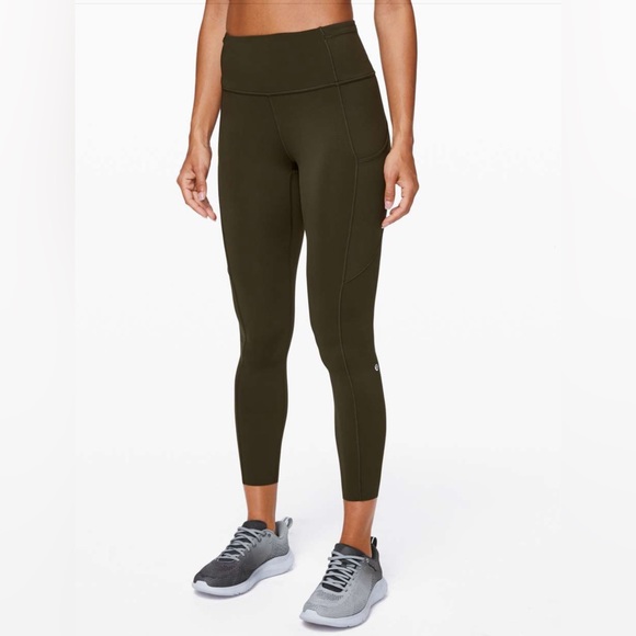 Lululemon Fast and Free Tight II 25” Nulux Dark Olive Green Leggings - Picture 2 of 10